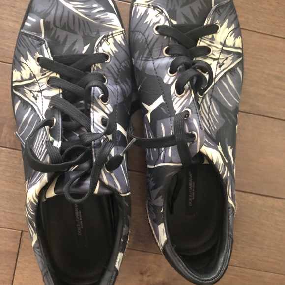 Dolce and Gabana Unisex Men’s 8.5 Women’s 10 Grey, Black Cream Leather Joggers - Picture 2 of 2